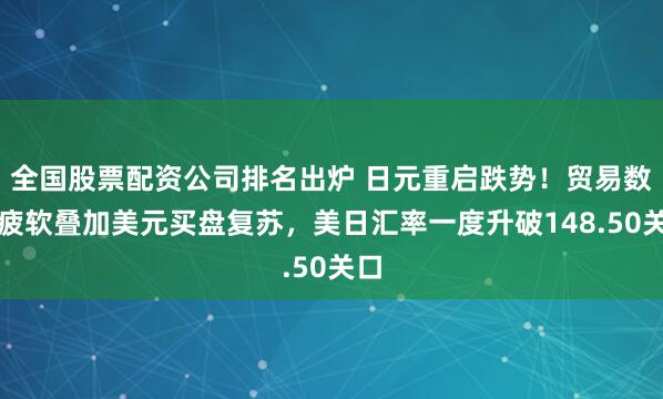 全国股票配资公司排名出炉 日元重启跌势！贸易数据疲软叠加美元买盘复苏，美日汇率一度升破148.50关口