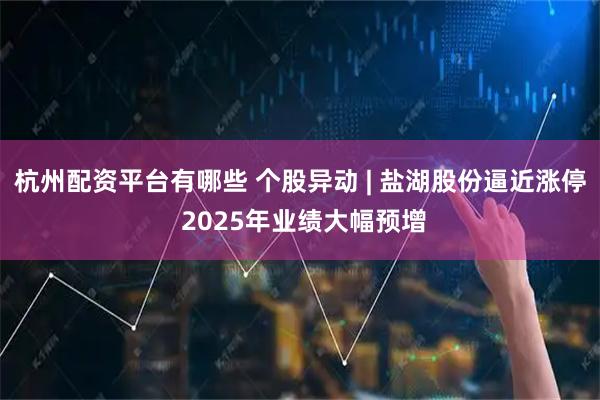 杭州配资平台有哪些 个股异动 | 盐湖股份逼近涨停 2025年业绩大幅预增